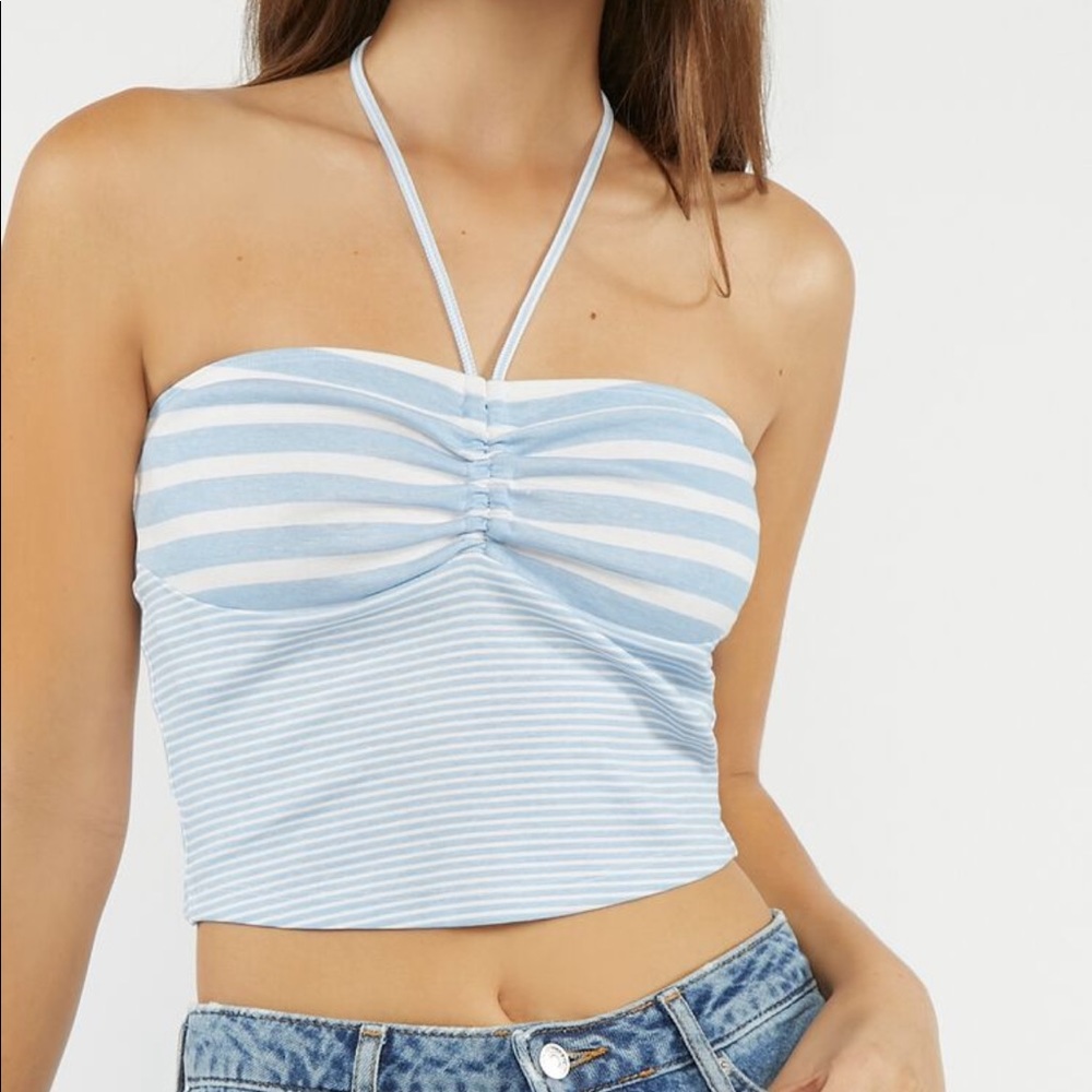 NWT Forever 21 Light Blue and White Striped Halter Crop Top